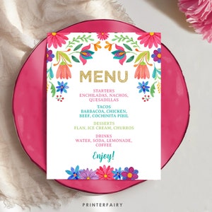 Menú de Comida Mexicana, Decoración de Fiesta Editable del Cinco de Mayo, Fiesta Temática de Fiesta Mexicana, Fiesta Mexicana, Menú de Fiesta Mexicana