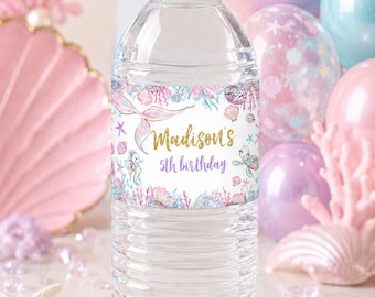 Editable Mermaid Birthday Party Water Bottle Labels (Instant Download)
