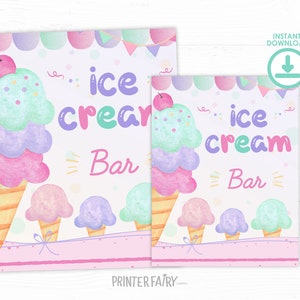 Ice Cream Table Sign, Ice Cream Bar, Ice Cream Decorations, Ice Cream Birthday Party, Summer Birthday, INSTANT DOWNLOAD