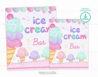 Ice Cream Table Sign, Ice Cream Bar, Ice Cream Decorations, Ice Cream Birthday Party, Summer Birthday, INSTANT DOWNLOAD