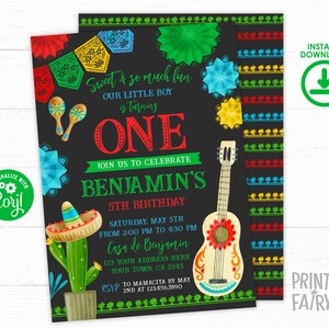 Fiesta First Birthday Party Invitation, EDITABLE Mexican Fiesta Invitation, Fiesta Decorations Cinco de Mayo Birthday Time To Siesta Mexican