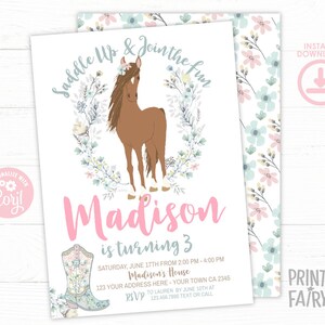 Horse Birthday Invitation, Cowgirl Invitation, Pony Party Invitation, Horse Invites, Floral Birthday Invitation, INSTANT DOWNLOAD image 4