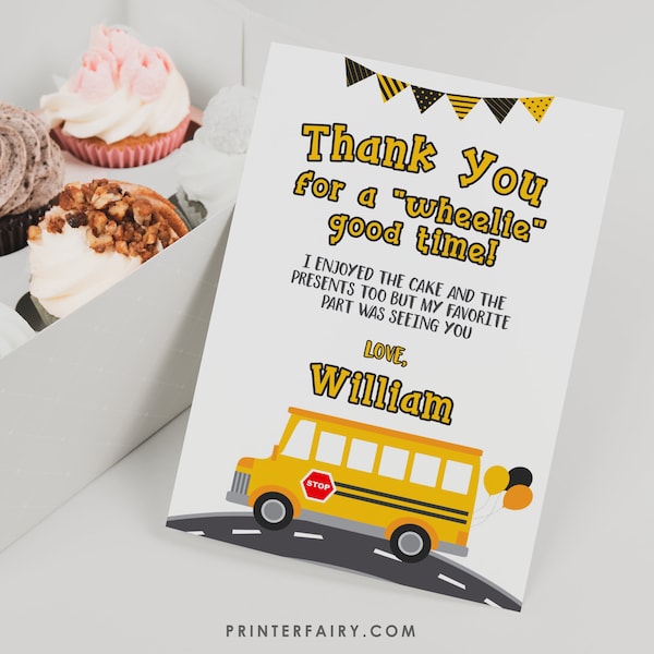 Wheels on the Bus Thank You Card, EDITABLE, School Bus Thank You Note, Yellow Bus Thank You Note, DIGITAL, Instant Download