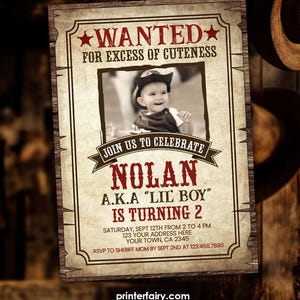 Wanted Poster Birthday Invitation with picture, EDITABLE Western Invitation, Cowboy Birthday Invitation, Wild West Party, INSTANT DOWNLOAD