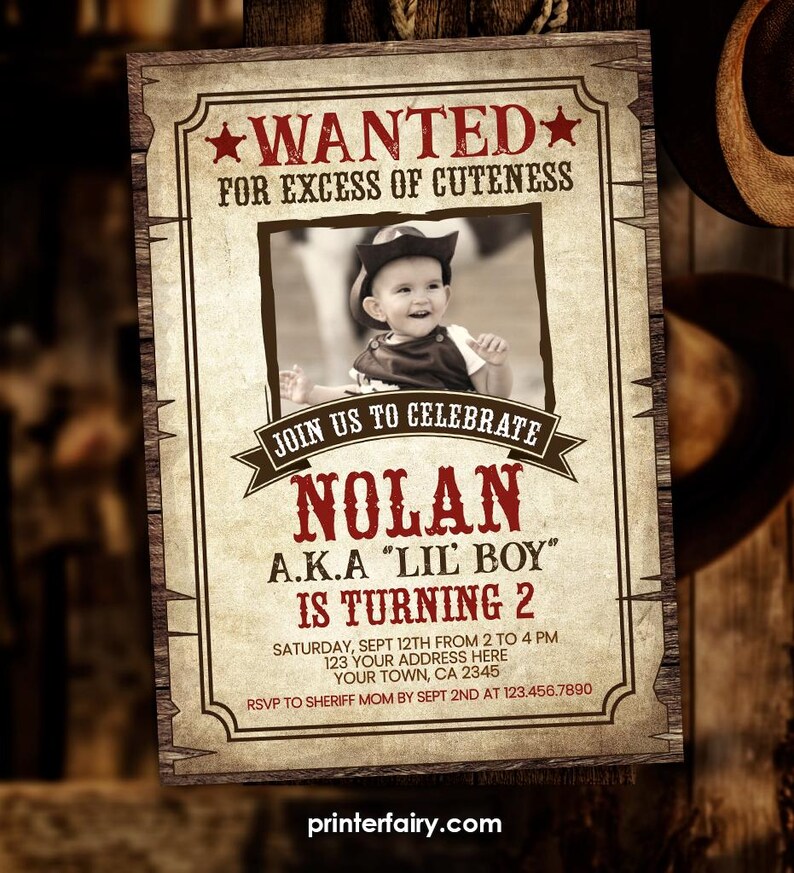 Wanted Poster Birthday Invitation With Picture, EDITABLE Western ...