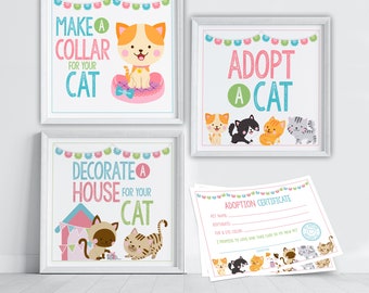 Pet Adoption Party Adopt a Cat Kitten Adoption Sign Cat Adoption Certificate Party Activities Birthday Decorations INSTANT DOWNLOAD