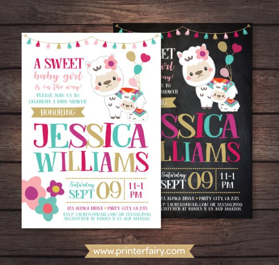 Llama Baby Shower Invitation, Animal Baby Shower Invitation, Girl Baby Shower Invitations, DIGITAL, 2 Options Il_570xn