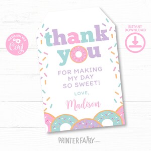 Donut Printable Favor Tags, EDITABLE Donut Gift Tags, Donut Birthday ...