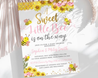 Bee Baby Shower Invitation, Editable, Honey Bee Invitation, Babee Shower, Sunflower Bee Invitation, Mom to Bee, EDIT YOURSELF Digital Invite