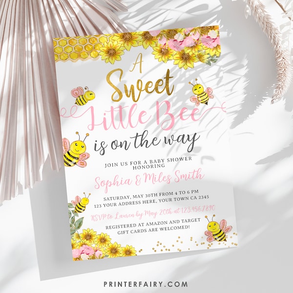 Bee Baby Shower Invitation, Editable, Honey Bee Invitation, Babee Shower, Sunflower Bee Invitation, Mom to Bee, EDIT YOURSELF Digital Invite