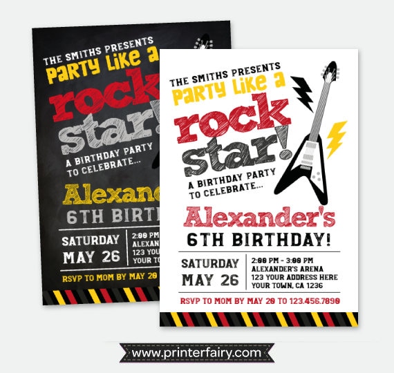 Rock Star Birthday Invitation Music Invitations Rockstar Birthday