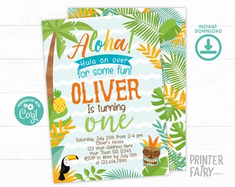 Luau Invitation, EDITABLE, Beach Birthday Party, Luau 1st Birthday, Luau BirthdayParty, Tropical Invitation, EDIT YOURSELF Digital Invite