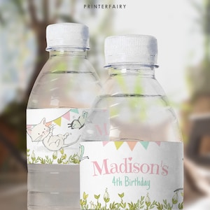 Kitty Cat Birthday Party Water Bottle Label, Editable, Kitten Garden Birthday Party, Cat Party Decoration, Kitten Cat Water Bottle Label