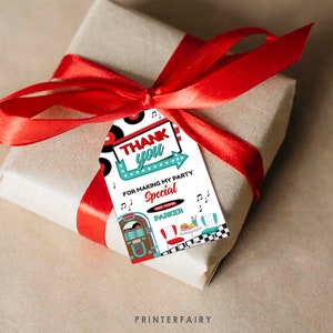 Diner Party Favor Tags, Editable, Sock Hop Decorations, Midcentury 1950&#39;s Soda Shop Theme Party, Fifties American Diner, Retro Birthday