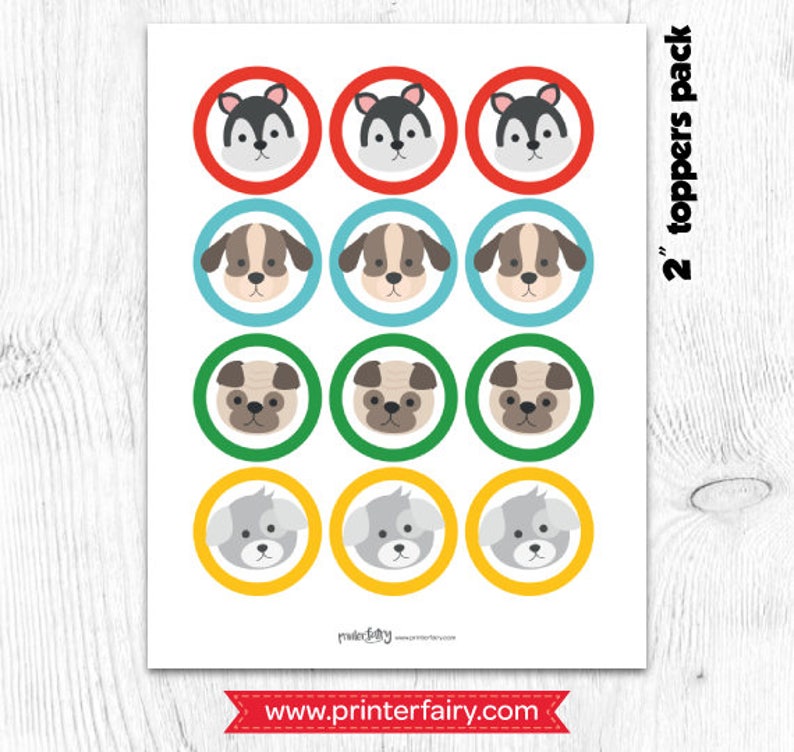 Puppy Birthday Party, Puppy printable toppers, Dog Birthday party, Digital files, Instant download image 3