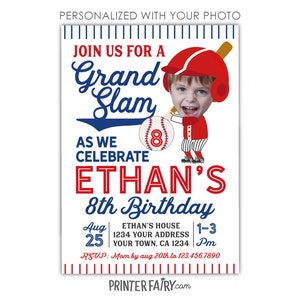 Baseball Birthday Invitation with Photo, ANY AGE, Baseball Birthday Party, Sports Invitation, Personalized Printable Invite, Red Blue White