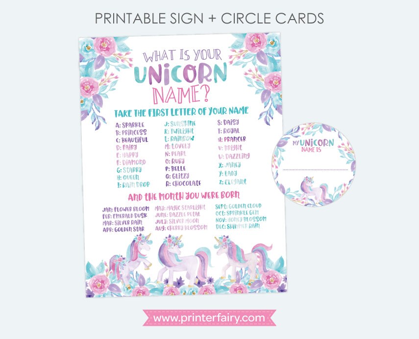 Unicorn Name Game Sign, Birthday Party Game (instant Download) - Etsy