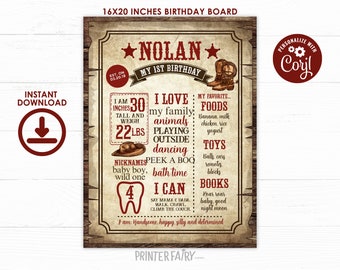 Western Milestones Birthday Board, Western Sign, Editable Sign, Cowboy Board, First Rodeo, INSTANT DOWNLOAD