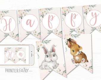 Some Bunny Editable birthday Banner, Bunny Birthday Decorations, Bunny Printable Banner, Easter Banner, Sprimg Banner, INSTANT DOWNLOAD