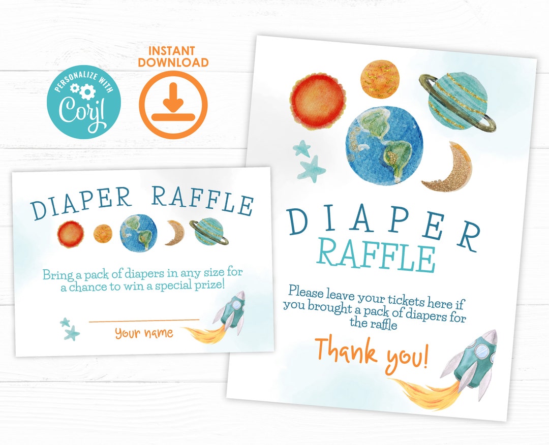 Space Theme Raffle Space Baby Shower Diaper Raffle Ticket, Editable Template (digital ...