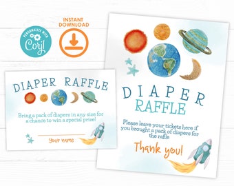 Space Baby Shower Diaper Raffle, Editable, Outer Space Baby Shower Games, Houston We Have a Baby, Space Baby Shower, Rocket Ship Baby shower