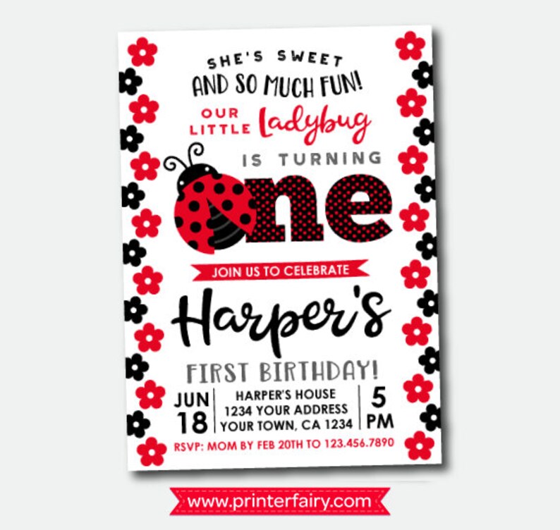 Ladybug First Birthday Invitation Little Ladybug Birthday Etsy
