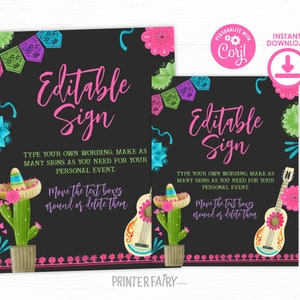 Fiesta Birthday Party Editable Sign, Mexican Fiesta Invitation Fiesta Decorations, Cinco de Mayo Party Birthday Time Two Siesta Three-esta
