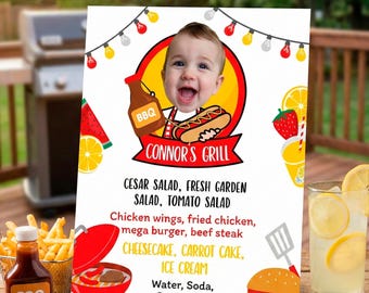 Grillfestmenyskylt med fotoredigerbar mall, direktnedladdning