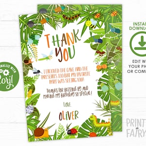Bugs Thank You Cards, Creepy Crawlers Thank You Cards, Outdoor Birthday Party, Insect Thank You Note, INSTANT DOWNLOAD