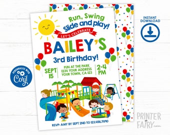 Park Invitation, EDITABLE, Park Birthday Party, Playground Invitation, Summer Birthday Party, INSTANT DOWNLOAD