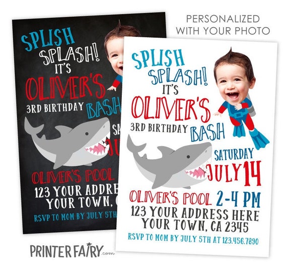Shark Invitation with photo, Under the Sea Birthday Party, Pool Party