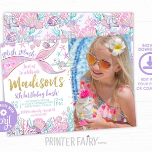 EDITABLE, Mermaid Invitation with photo, Under the Sea Birthday Party, Mermaid Birthday Party, Under the Sea Invitation, Instant Download