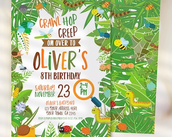Invitación de cumpleaños con temática de insectos, fiesta de bichos espeluznantes, invitación digital editable (DESCARGA INMEDIATA)