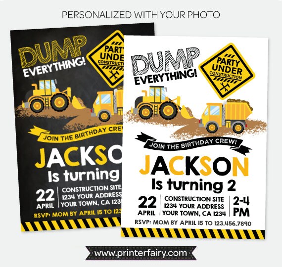 Construction Birthday Invitation, Construction Truck Birthday Party, Dump truck Invitation, Personalized Digital Invitation, 2 options Il_570xn