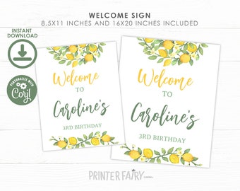 Lemon Welcome Sign, Editable, Citrus Sign, Lemonade Birthday Party, Lemonade Sign, Lemon Welcome Poster, Instant Download