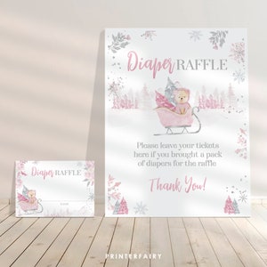 Teddy Bear Diaper Raffle Game, Winter Wonderland Baby Shower, We Can Bearly Wait, Baby Sprinkle Decoration, Girl Baby Shower