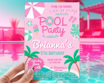 Pool Party Invitation, Malibu Invitation, Beach Birthday, Editable, Girl Birthday Party Invitation, Pink Birthday Party, INSTANT DOWNLOAD