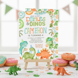 Donuts and Dinosaurs Birthday Party Invitation Editable Template, INSTANT DOWNLOAD