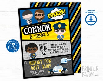 Cops and Robbers Birthday Invitation, Editable Police Party (Instant Download)