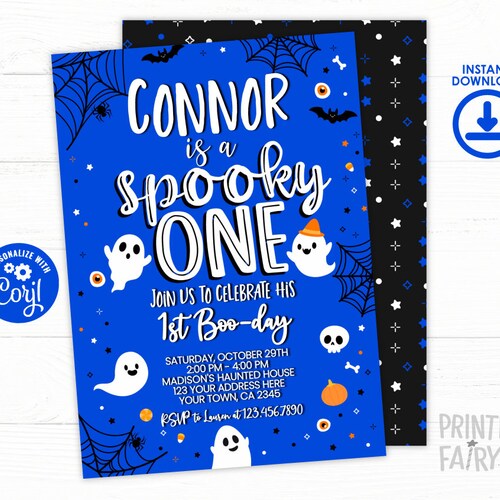 Editable Spooky One Birthday Invitation Bundle Halloween 1st - Etsy
