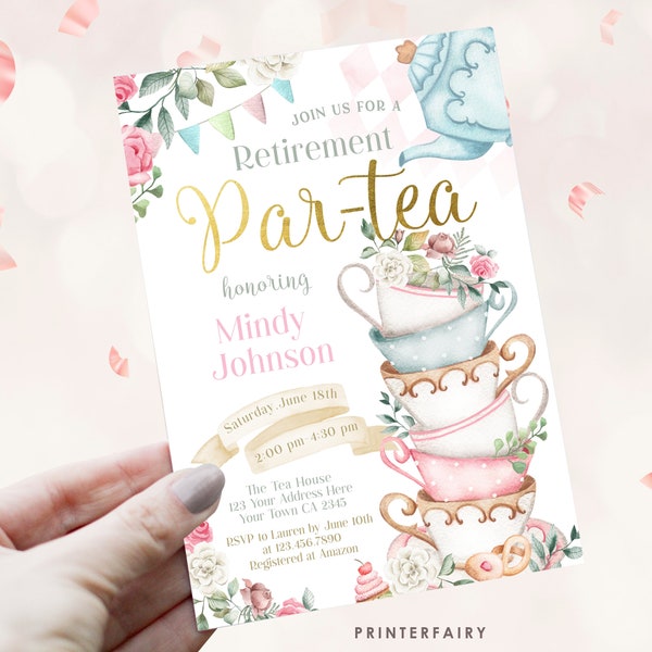 Time for Tea Retirement Party, Surprise Retirement Party Tea Invitation, Alice in Wonderland Theme, Farewell Tea Time, Editable in Corjl