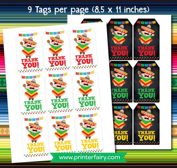 Fiesta Thank You Tags, Fiesta Baby Shower, Fiesta Party, Mexican Baby Shower, Mexican Fiesta Favor tags, Printable Tags, Instant Download Il_570xn