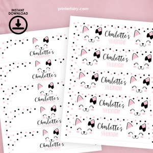 Kitty Cat Water Bottle Labels, EDITABLE, Kitty Birthday Party, Cat ...