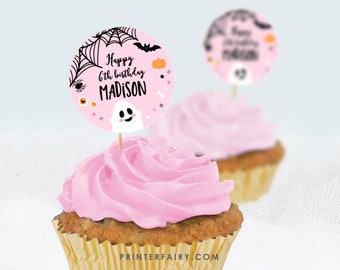 Spooky One Toppers Label EDITABLE Pink Halloween Birthday Cupcake Toppers Spooky Party Spooktacular Party Stickers INSTANT DOWNLOAD ghp1