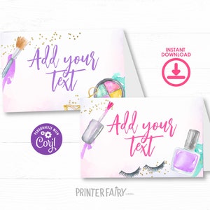 Spa Party Food Tents, Editable, Glitz & Glam Party Food Tents, Spa Birthday Party Food Labels, Glam Makeup Slumber Party,Glam Girl Spa Signs