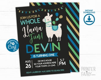 Llama Birthday Invitation, EDITABLE, Llama Birthday Party, Alpaca Invitation, Llama Fun Invitation, INSTANT DOWNLOAD