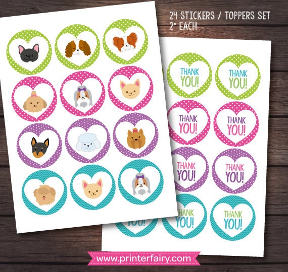 Pet Adoption Party, Puppy cupcake toppers, Puppy birthday party, Dog printables, Puppy stickers, Digital files, Instant download Il_570xn