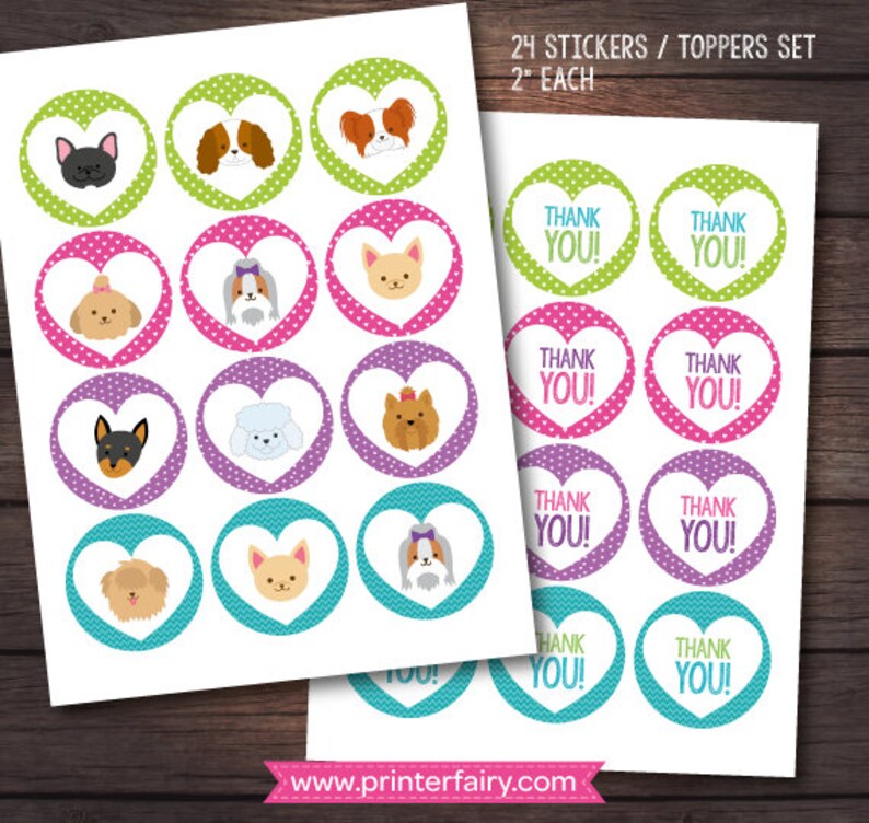 Pet Adoption Party, Puppy cupcake toppers, Puppy birthday party, Dog printables, Puppy stickers, Digital files, Instant download image 1