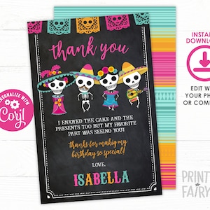 Dag van de doden Bedankkaarten, bewerkbare kaarten, Dia de los Muertos Bedankkaarten, INSTANT DOWNLOAD