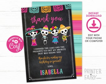 Day of the Dead Thank You Cards, Editable Cards, Dia de los Muertos Thank You Cards, INSTANT DOWNLOAD